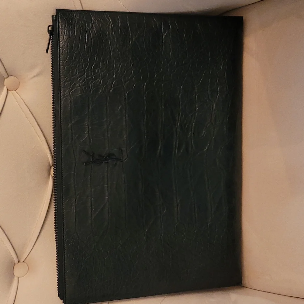 YSL Black on Black Leather Laptop Document case